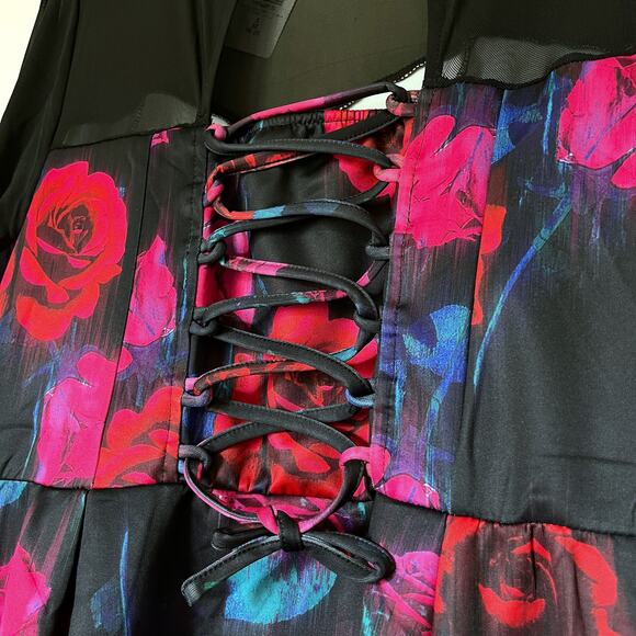 Torrid Scuba Flare Dress - Corset Back Sheer Illusion Neck Long Sleeve Floral 2X - Picture 9 of 12